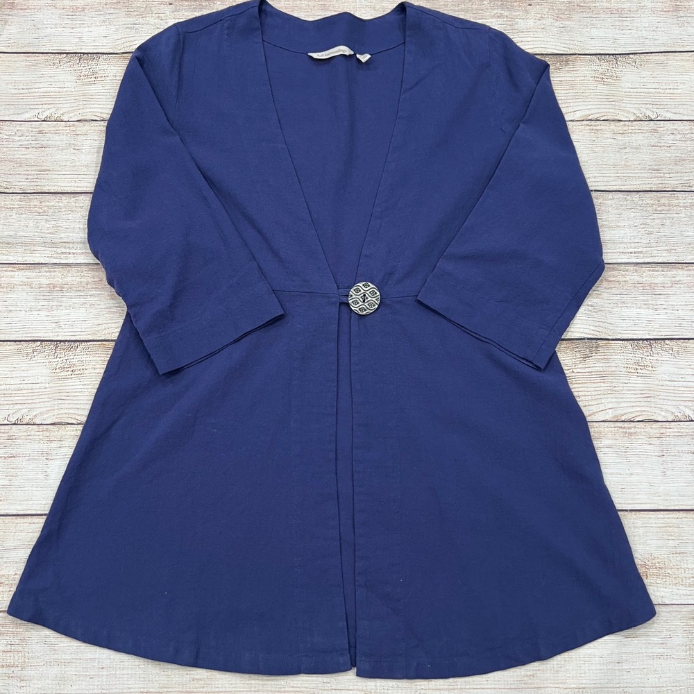 Soft Surroundings Blue Cotton Empire Waist Button Cardigan Top XS